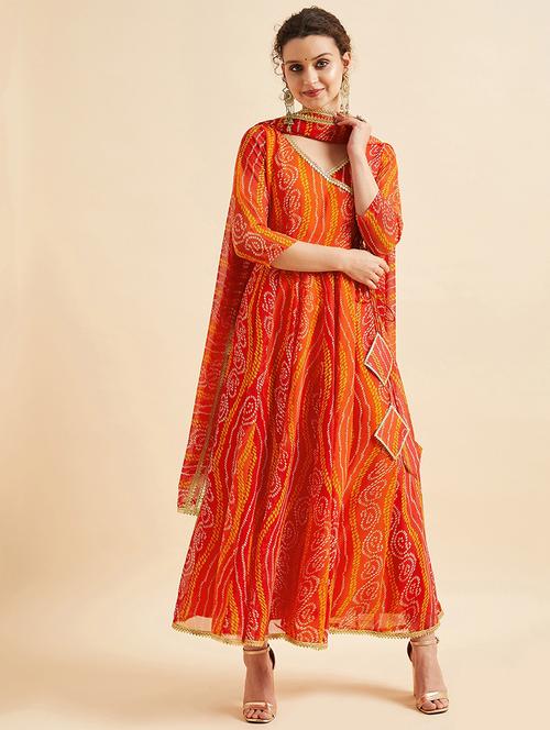 women green bandhani printed kurta dupatta set - 21715833 - Very Small Image - 1