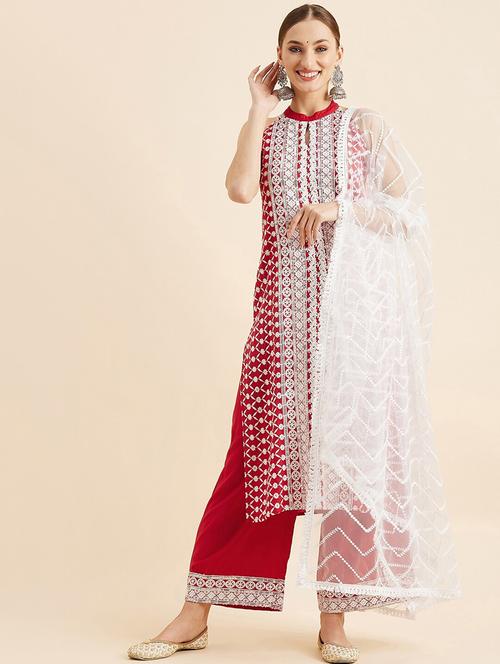 women embroidered sleeveless kurta palazzo with dupatta set  - 21715975 - Very Small Image - 1