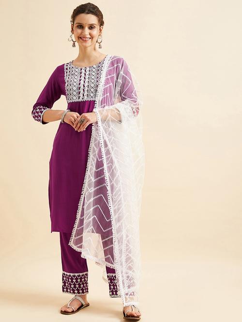women three quarter sleeve kurta pant with dupatta set  - 21715978 - Very Small Image - 1