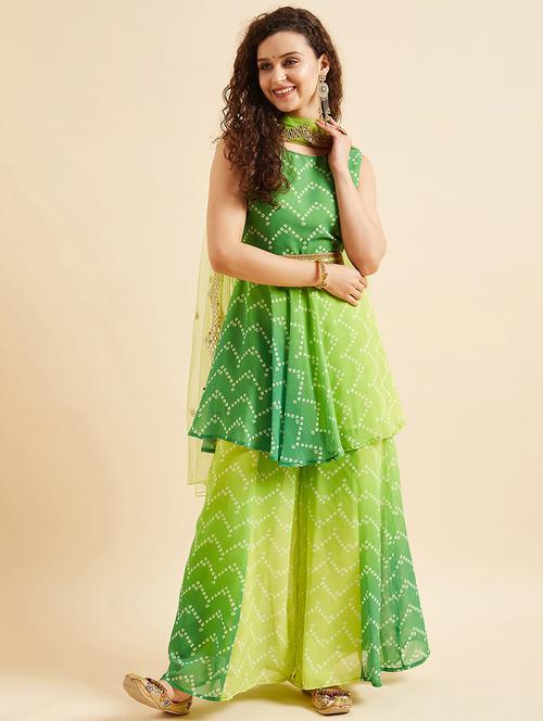 women green sleeveless kurta sharara with dupatta set  - 21715984 - Very Small Image - 1