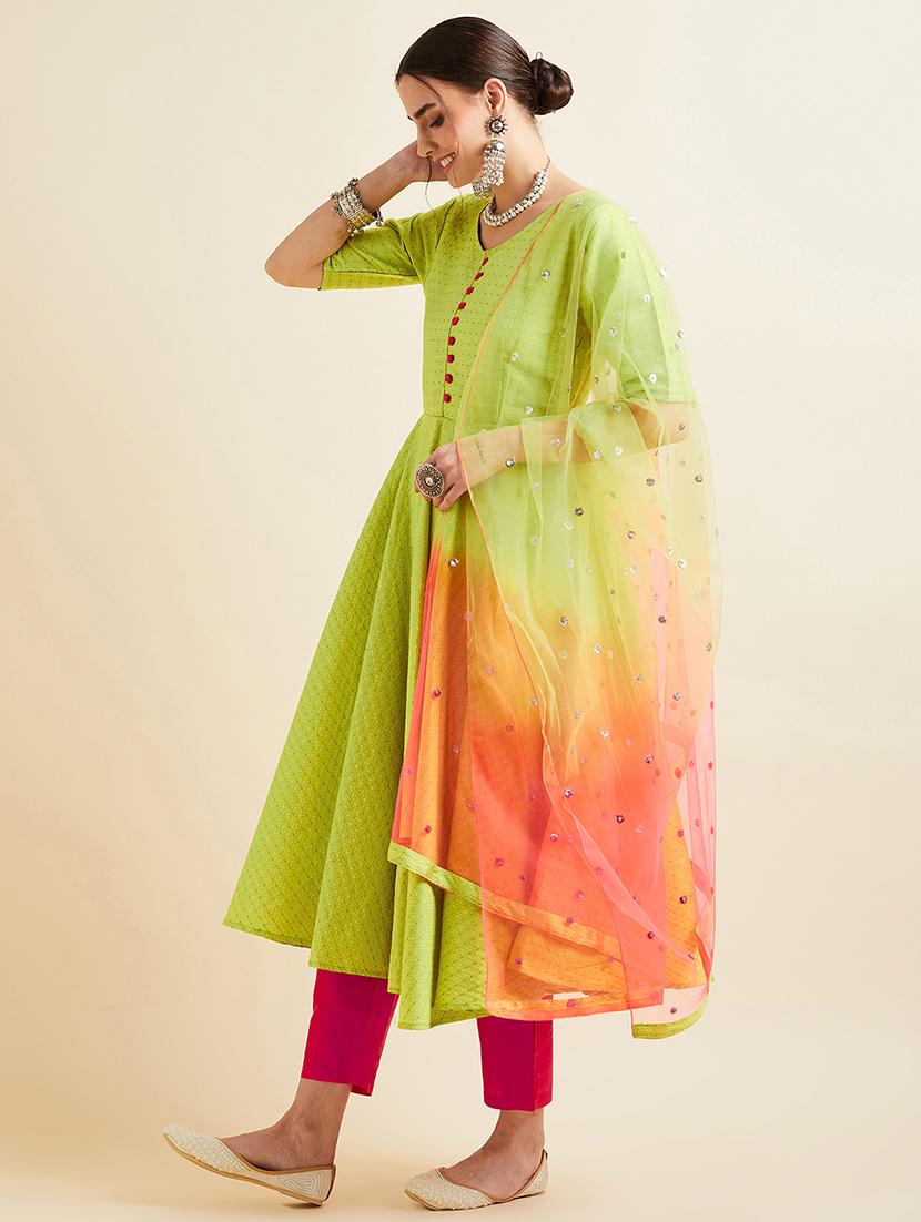 women three quarter sleeve kurta pant with dupatta set - 21716027 - Standard Image - 2