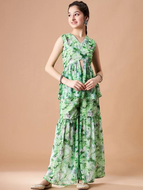 girls printed kurta sharara set - 21716051 - Very Small Image - 1