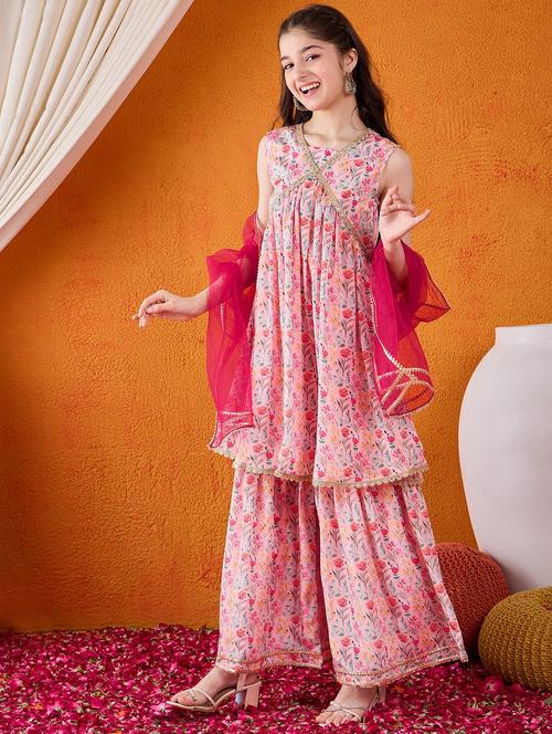 girls printed kurta sharara suit set - 21716056 - Very Small Image - 1