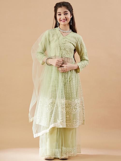 girls embroidered kurta sharara set with dupatta - 21716099 - Very Small Image - 1