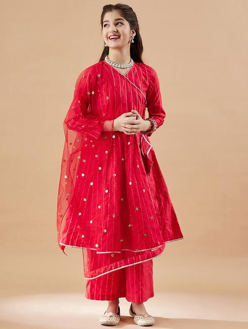 girls sequin work kurta palazzo set with dupatta - 21716117 - Very Small Image - 1