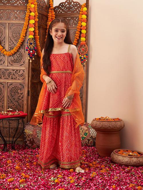 girls bandhani kurta sharara set with dupatta - 21716137 - Very Small Image - 1