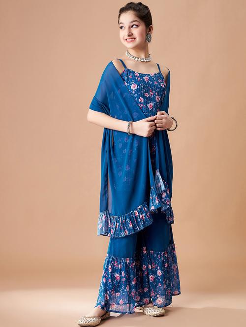 girls floral kurta sharara set with dupatta - 21716139 - Very Small Image - 1