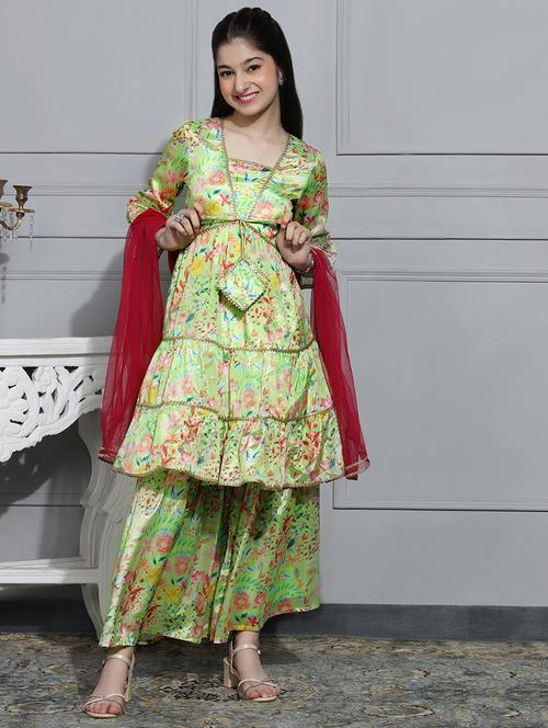 girls floral printed kurta sharara set with dupatta - 21716145 - Very Small Image - 1