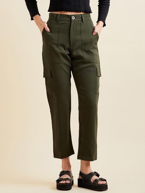 women solid high rise cargo - 21716176 - Very Small Image - 1