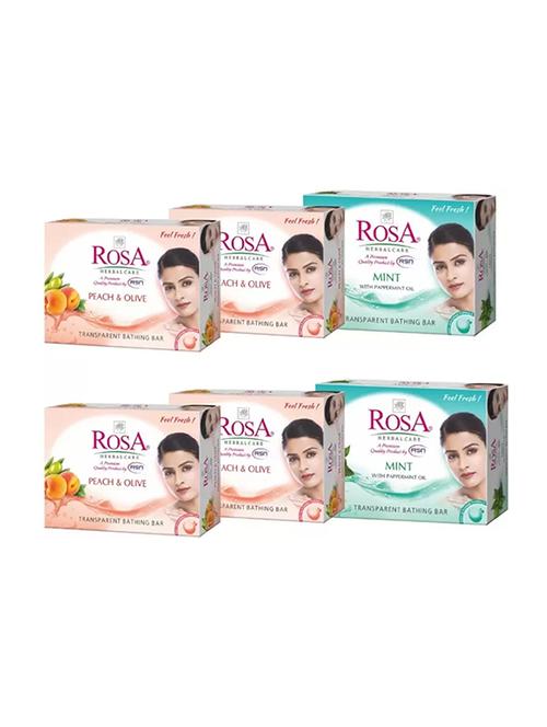 rosa transparent mint & peach & olive gel soap i skin conditioners for moisturized skin i bathing bar i pack 6 *100g each - 21716382 - Very Small Image - 1