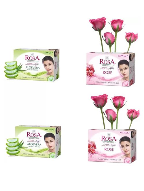 rosa transparent rose & aloevera gel soap i skin conditioners for moisturized skin i glyecrin bathing bar i pack 4 *100g each - 21716411 - Very Small Image - 1