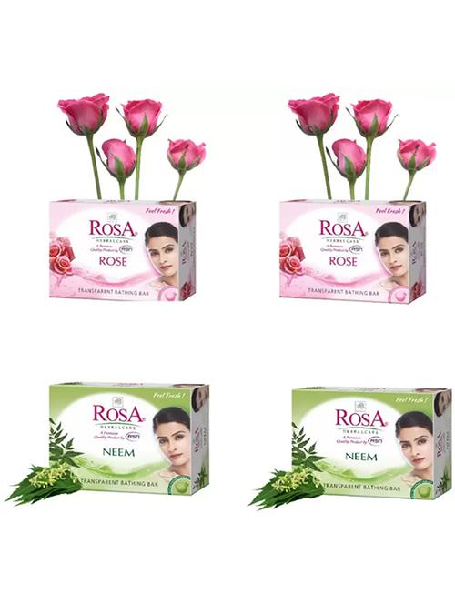 rosa transparent neem & rose gel soap i skin conditioners for moisturized skin i glyecrin bathing bar i pack 4 *100g each - 21716416 - Very Small Image - 1