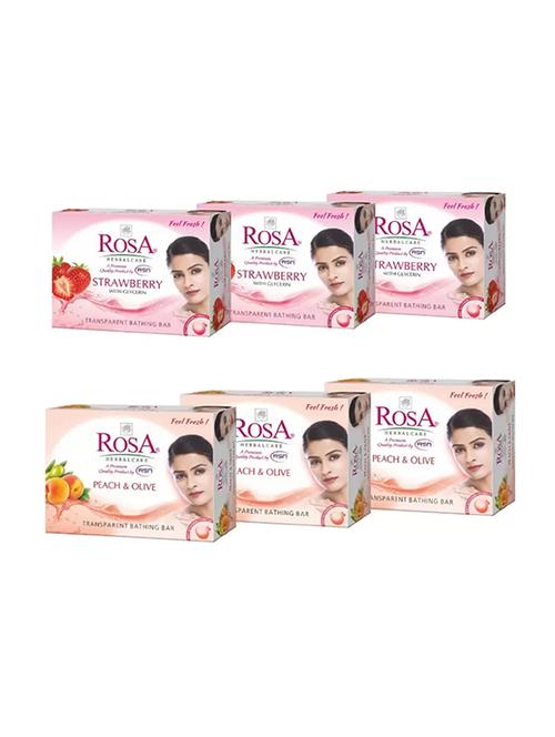 rosa transparent strawberry and peach & olive gel soap i skin conditioner for moisturized skin i bathing bar i pack 6 *100g each - 21716437 - Very Small Image - 1