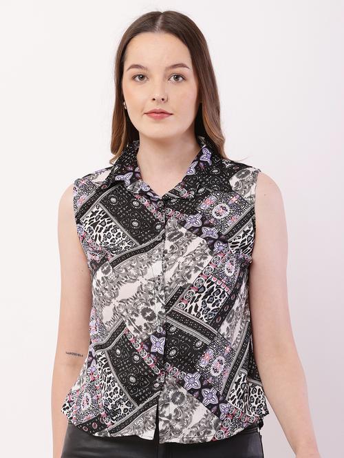 women printed collared sleeveless regular shirt - 21716589 - Very Small Image - 1