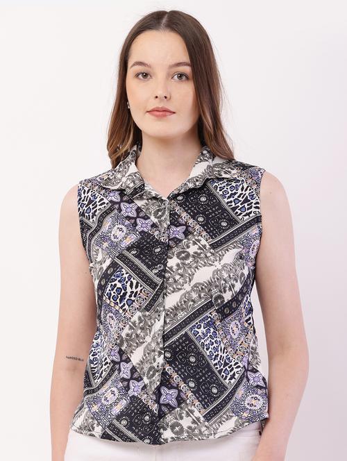 women printed collared sleeveless regular shirt - 21716590 - Very Small Image - 1