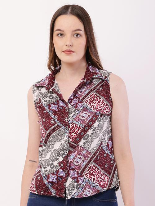 women printed collared sleeveless regular shirt - 21716591 - Very Small Image - 1