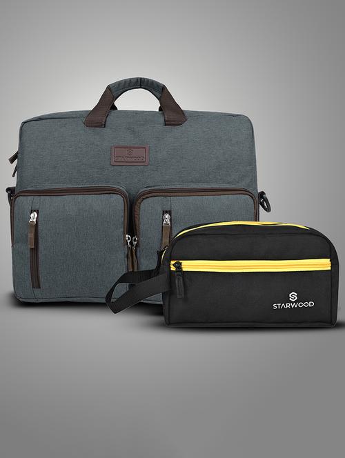 men solid adjustable strap laptopbag with pouch - 21716818 - Very Small Image - 1