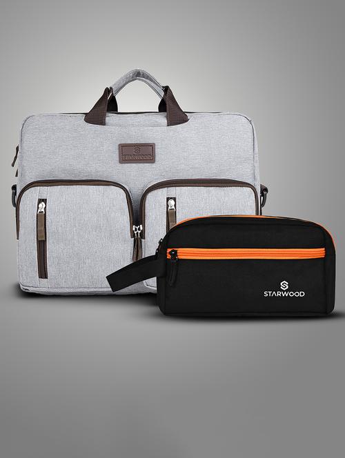 Men Solid Adjustable Strap Laptopbag With Pouch - 21716822 - Very Small Image - 1