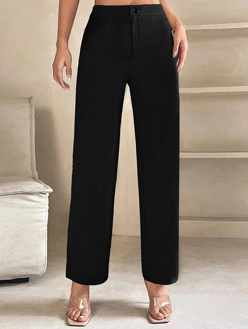 women solid high rise straight trouser - 21716882 - Very Small Image - 1