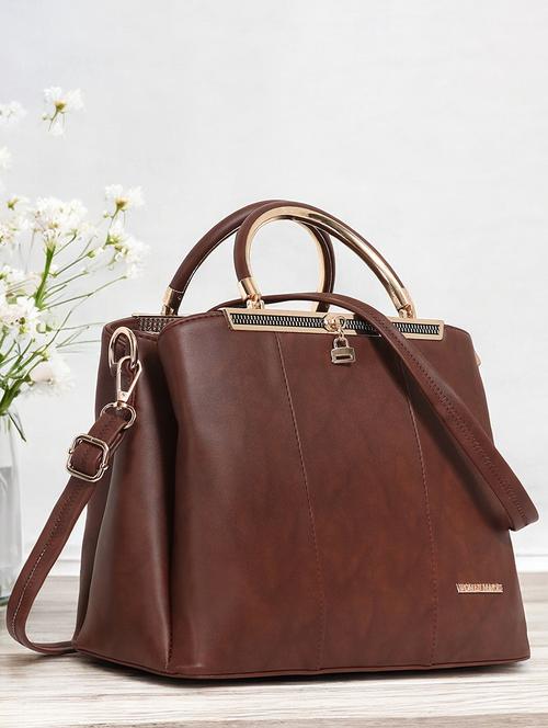 women solid stylish handbag with detachable strap - 21717105 - Very Small Image - 1