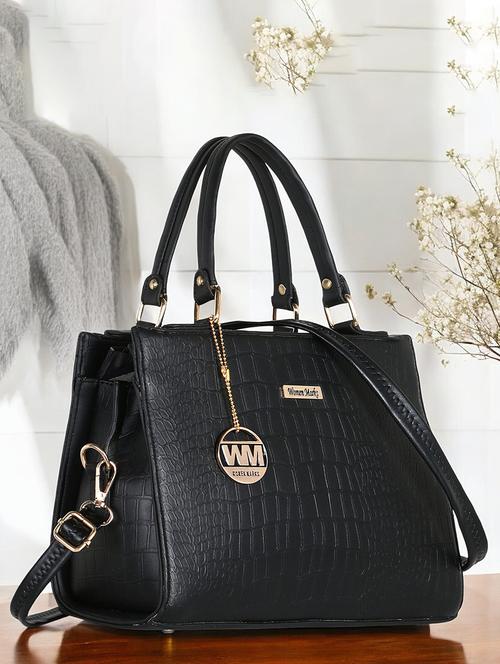 women textured stylish handbag with detachable strap - 21717142 - Very Small Image - 1