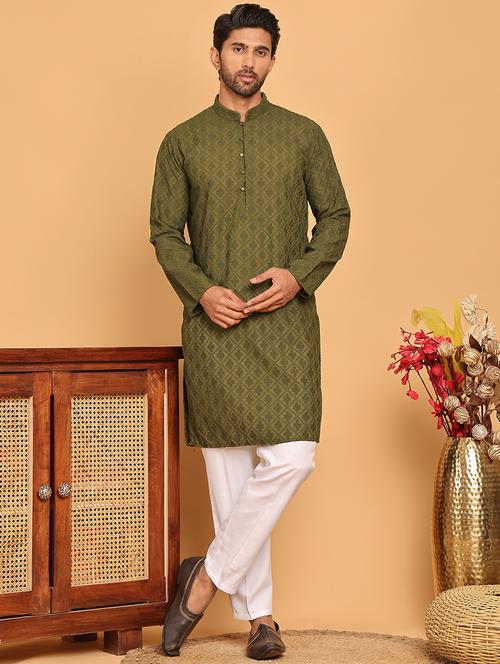 men embroidered kurta pyjama ethnic wear set - 21717315 - Very Small Image - 1