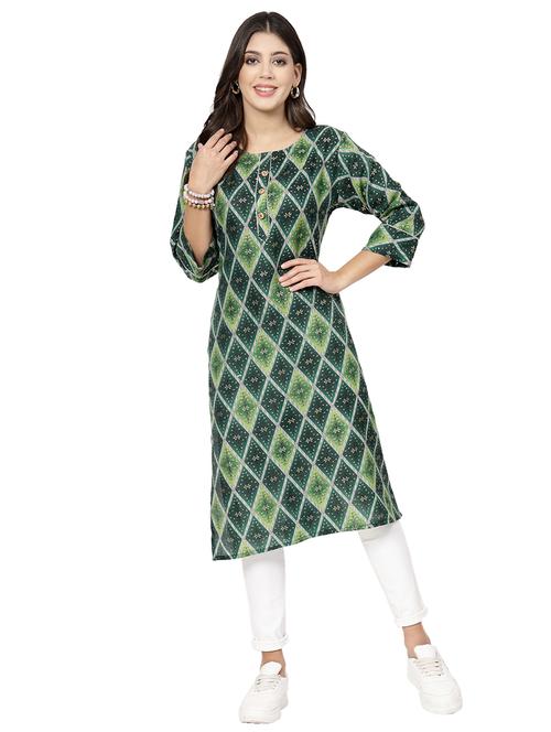 women round neck foil printed straight kurta - 21717770 - Very Small Image - 1