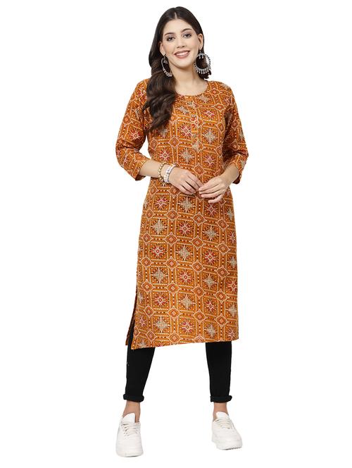 women round neck printed straight kurta - 21717774 - Very Small Image - 1