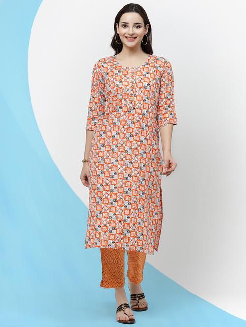 women printed three quarter sleeves straight kurta - 21717784 - Very Small Image - 1