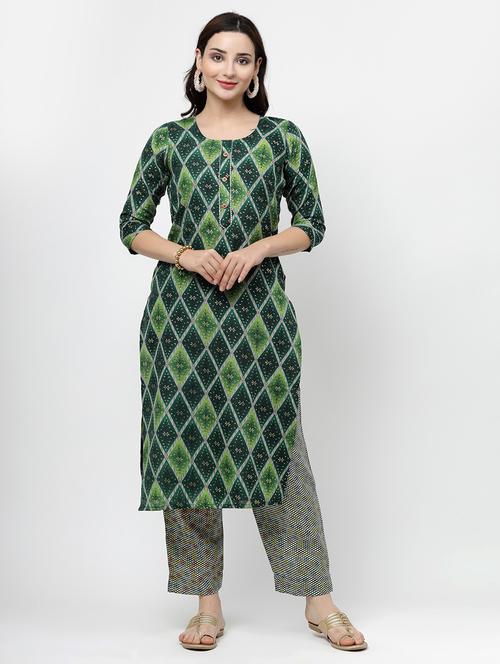 women printed three quarter sleeve kurta pant set - 21717785 - Very Small Image - 1