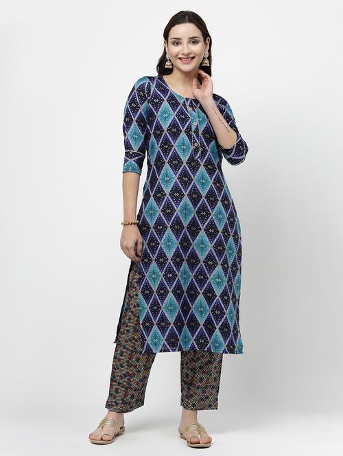 women printed three quarter sleeve kurta pant set - 21717787 - Very Small Image - 1