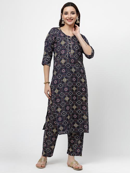 women printed three quarter sleeve kurta pant set - 21717788 - Very Small Image - 1