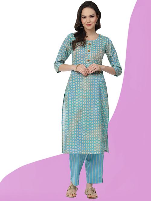 women printed three quarter sleeve kurta pant set - 21717799 - Very Small Image - 1