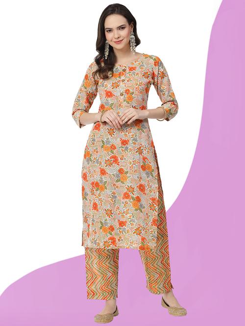 women printed three quarter sleeve kurta pant set - 21717801 - Very Small Image - 1