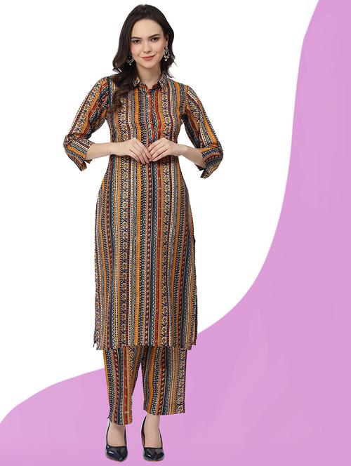 women printed three quarter sleeve kurta pant set - 21717804 - Very Small Image - 1