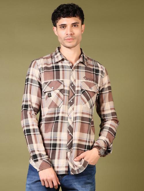 men checks long sleeve casual shirt - 21717906 - Very Small Image - 1