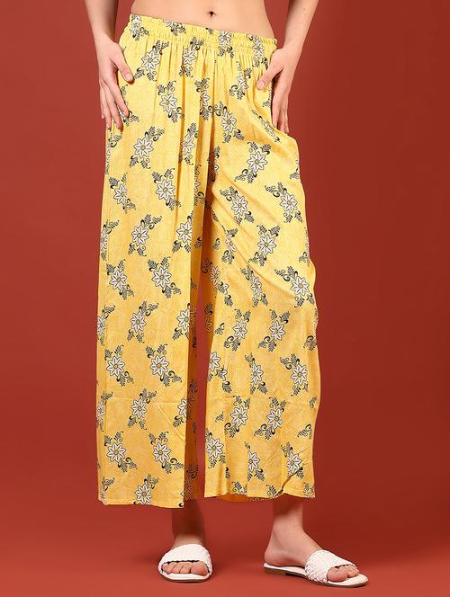 women yellow printed mid rise straight palazzo - 21718372 - Very Small Image - 1