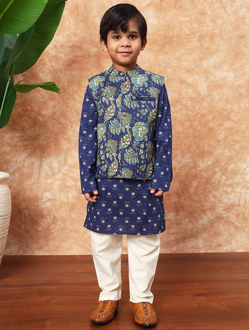 Boys Printed Kurta Pajama With Jacket - 21719823 - Very Small Image - 1
