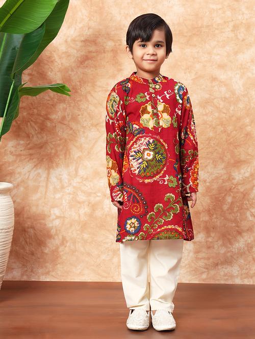 boys mandarin neck printed kurta pyjama set  - 21719828 - Very Small Image - 1