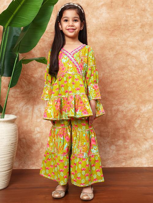 girls printed cotton kurta sharara set  - 21719858 - Very Small Image - 1