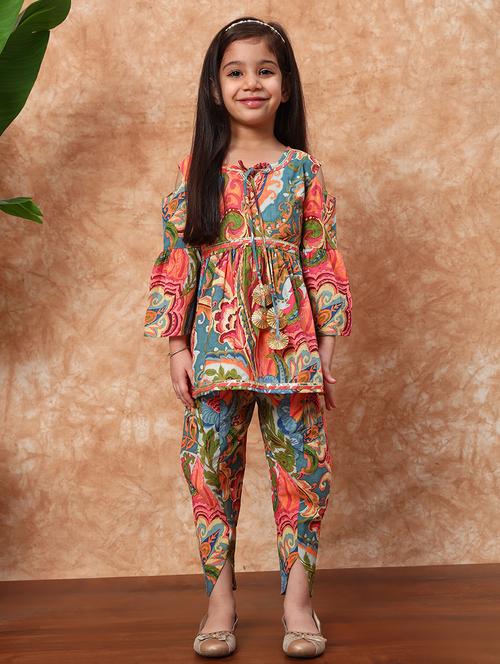 girls printed cotton kurta dhoti set    - 21719866 - Very Small Image - 1