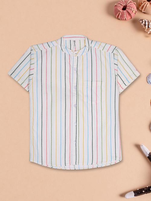 boys striped mandarin neck short sleeve shirt - 21719945 - Very Small Image - 1