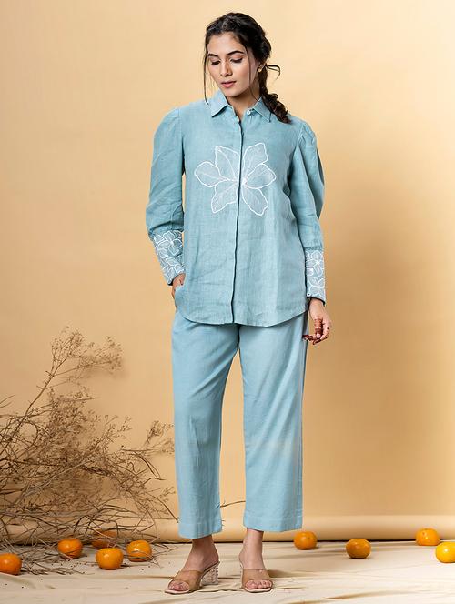 women embroidered shirt collar neck co-ord sets - 21720304 - Very Small Image - 1