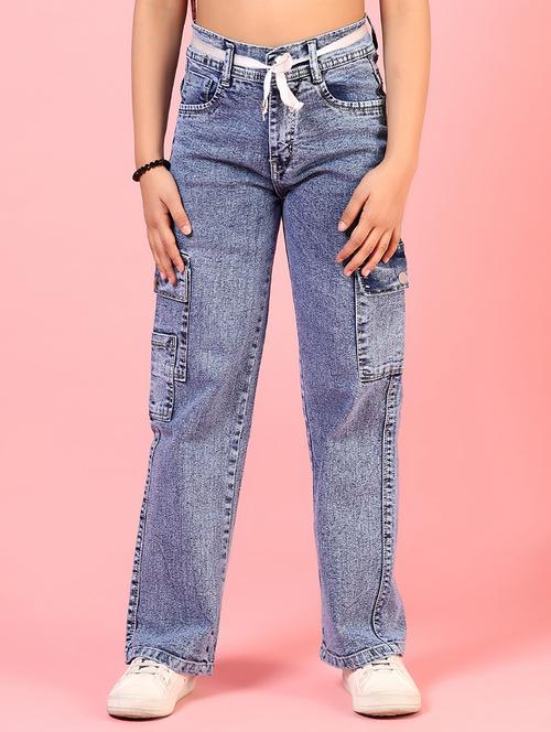 girls solid mid rise denim cargo - 21720597 - Very Small Image - 1