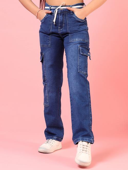 girls solid mid rise denim cargo - 21720602 - Very Small Image - 1