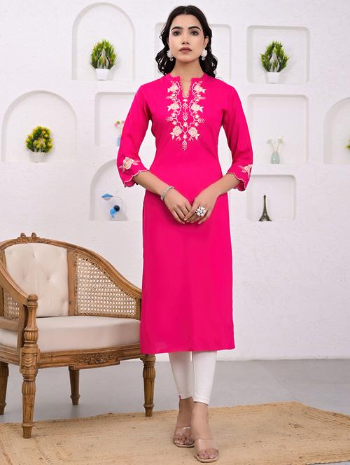 women embroidered three quarter sleeve straight kurta - 21720804 - Very Small Image - 1