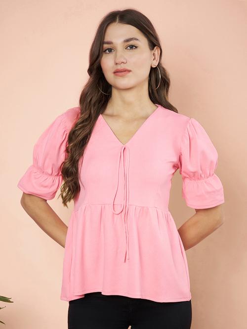 Women Solid Puff Sleeves Flared Top - 21720965 - Very Small Image - 1