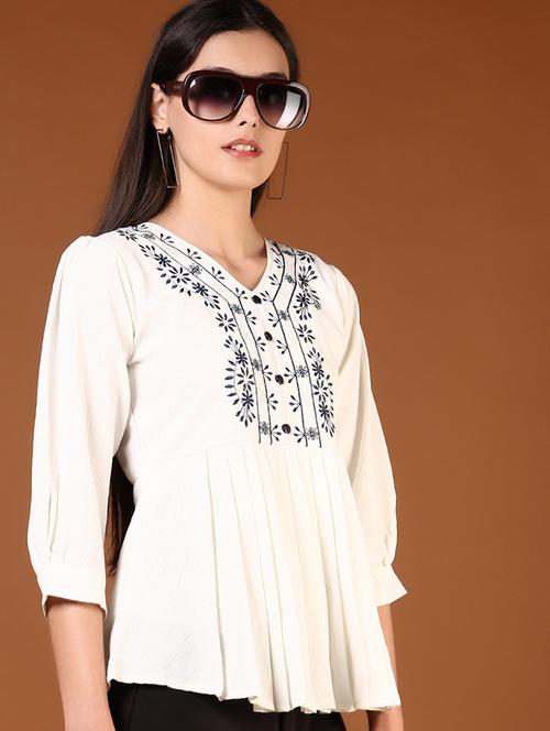 women white embroidered puff sleeve flared top - 21721042 - Very Small Image - 1