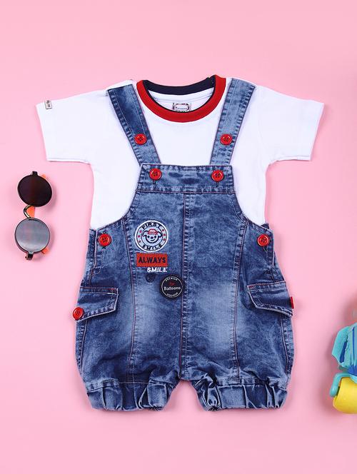 boys blue solid short sleeve dugaree set - 21721093 - Very Small Image - 1