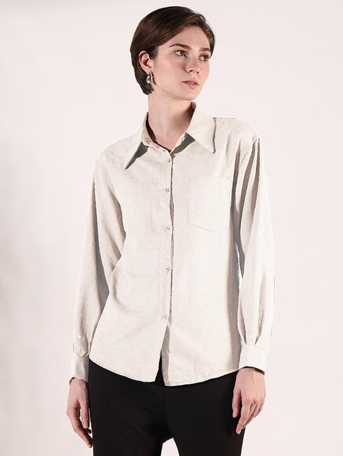 women beige solid with work long sleeve shirt - 21721655 - Very Small Image - 1